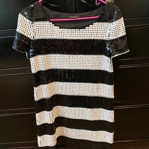 Striped Black and White Sequin Mini Dress